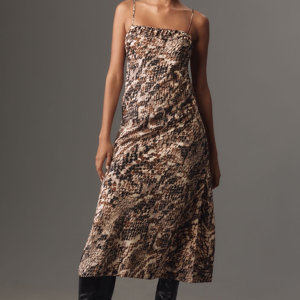 NWT Anthropologie Square Neck Slip Dress in Neutral Motif